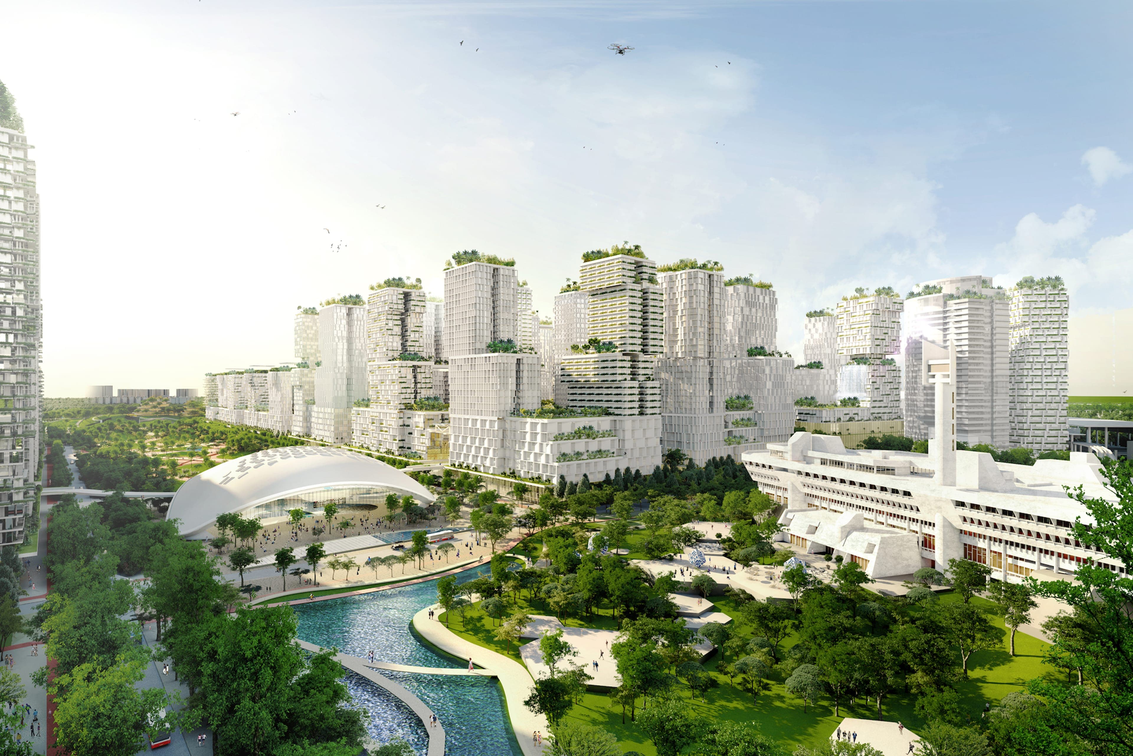 Jurong Lake District - overlooking greenery and buildings